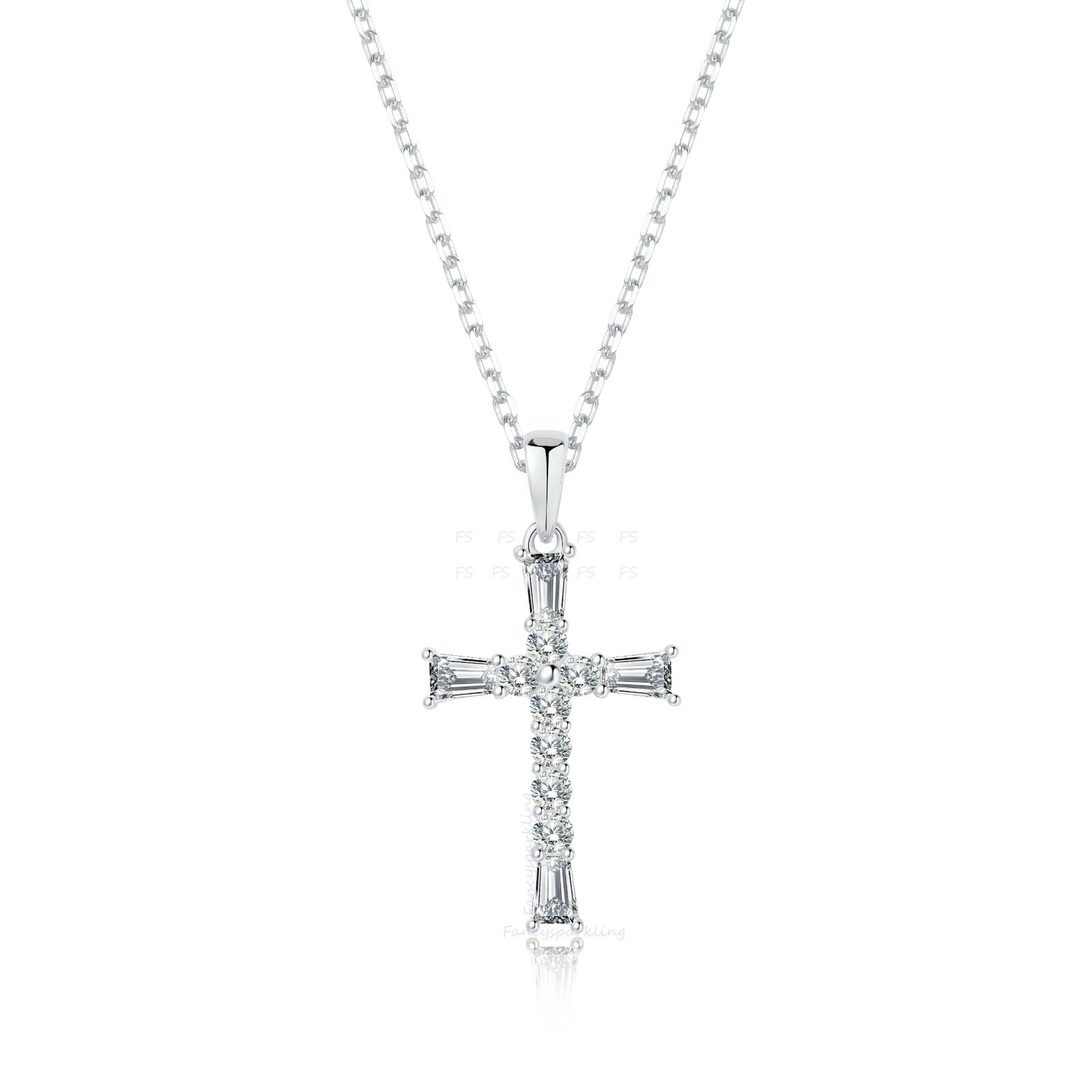 1 Ct Women Men Cross Pendant Necklace Simulated Diamond 14K Gold Plated Silver