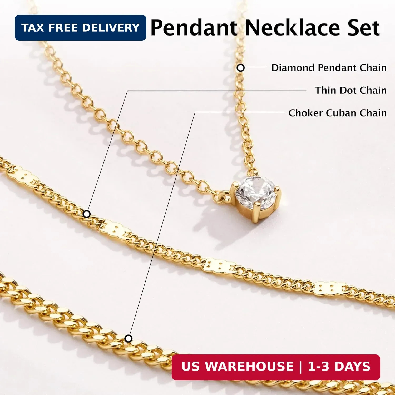 WomenGifts Layered Gold Necklaces for Women, 14K Gold Sterling Silver Plated Dai