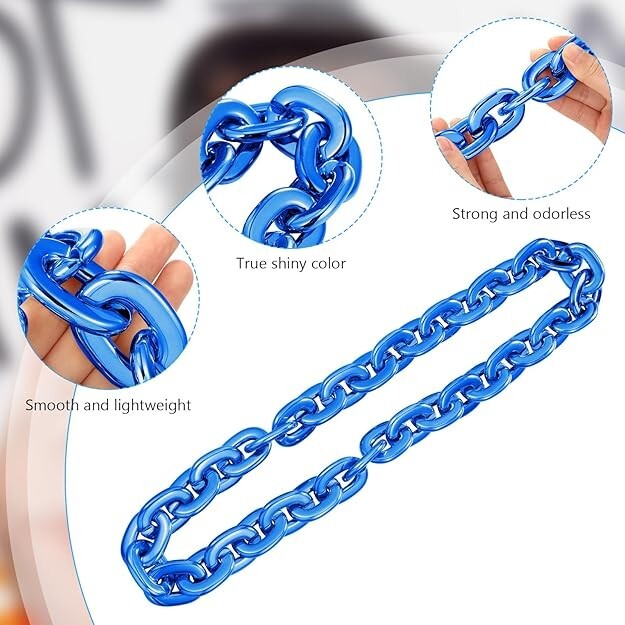 Blue Hip Hop Large Thick Acrylic Plastic Cuban Link Chain Necklace 32in 80cm