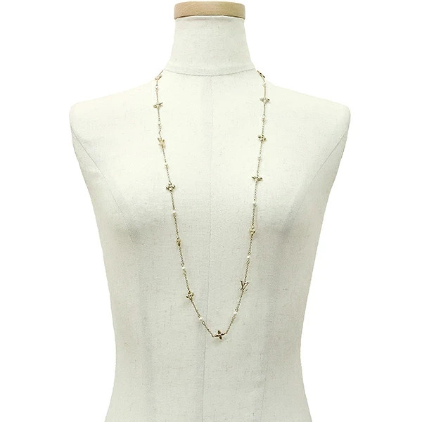 New LOUIS VUITTON Sautoir Louise Monogram Metal M01579 Gold Long Necklace Women