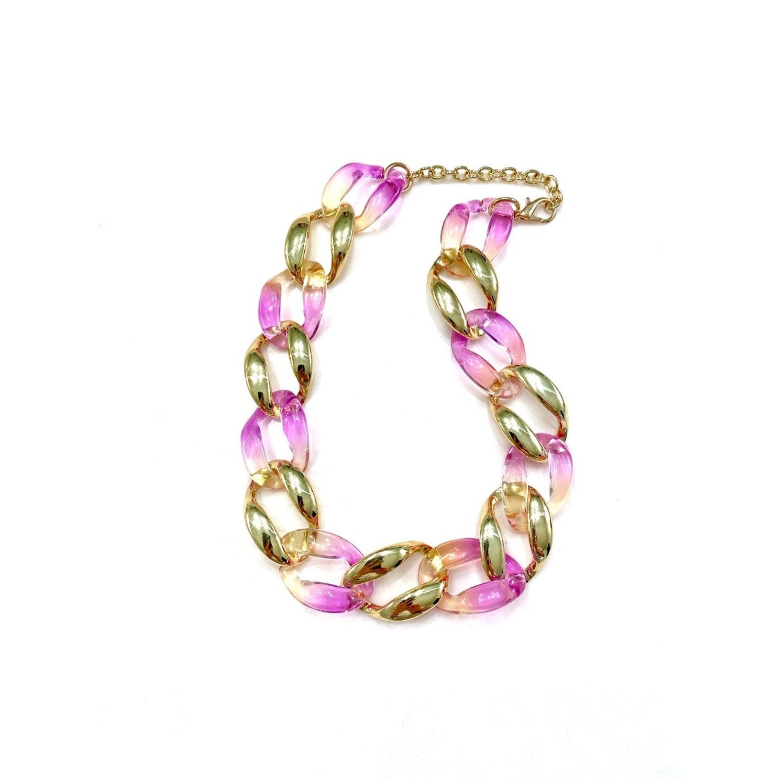 Luminous Gold and Pink Chunky Link Necklace