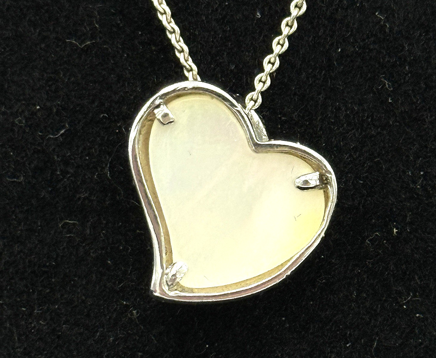Sterling Silver MOP & CZ Heart on an 16” Italy 925 Chain Valentine