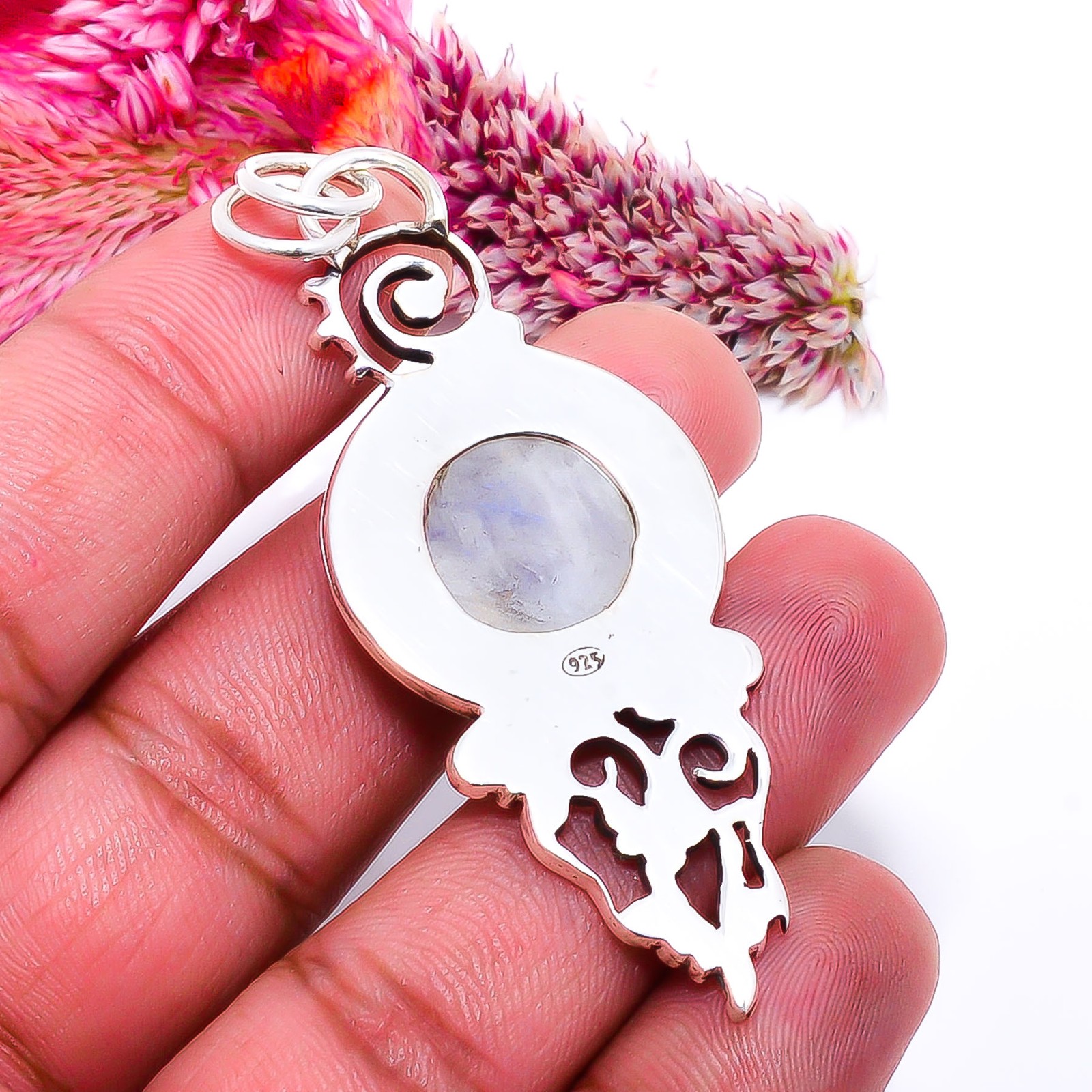 Rainbow Moonstone – India Handmade 925 Sterling Silver Pendant 2.34″ P33