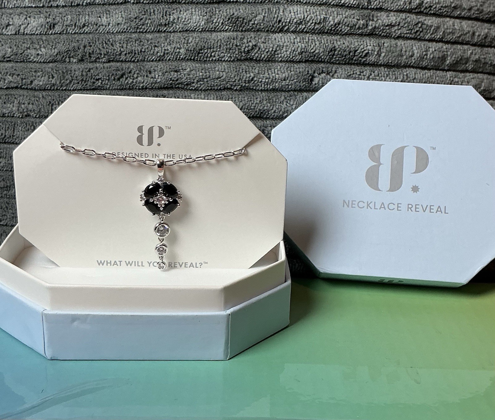 BP NK72946 Rhodium Plated Black Onyx & CZ Key Pendant Bar Link Necklace 18″