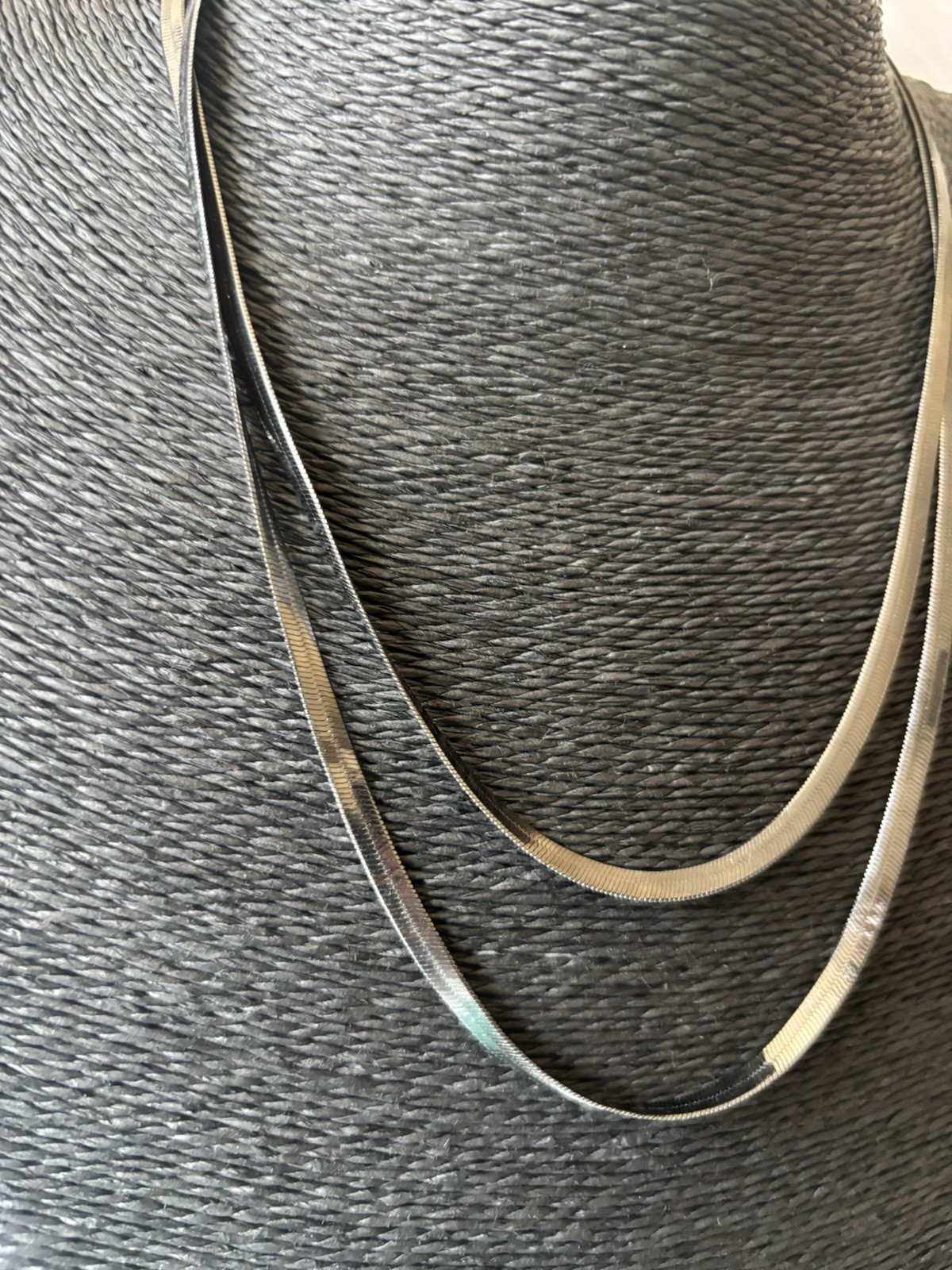 Herringbone Chain Necklace Double Layer Flat Biker Chic Black Grey Gift Trend