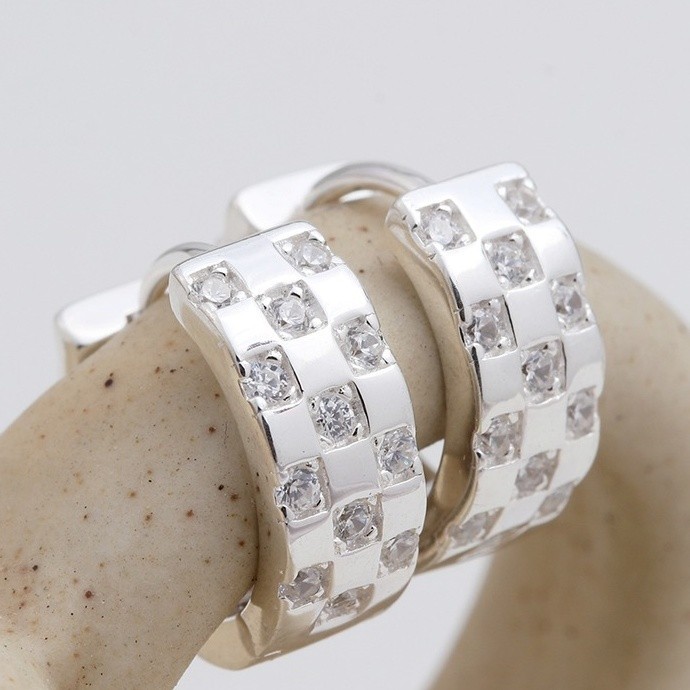 925 Sterling Silver Cubic Zirconia Huggie Hoop Earrings Korean Jewelry