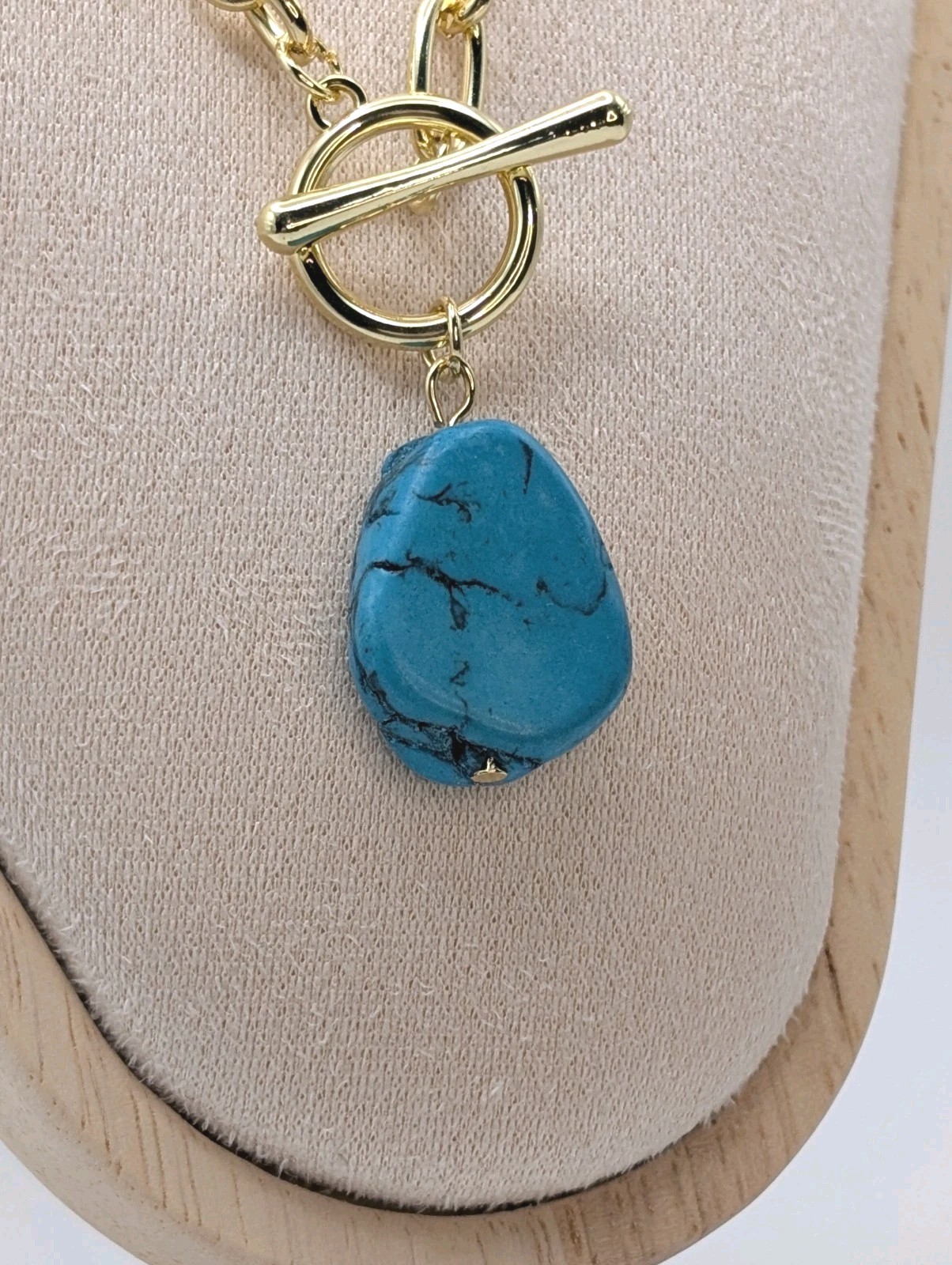 18K Gold Plated Statement Toggle Necklace Turquoise Drop Pendant Princess NWT