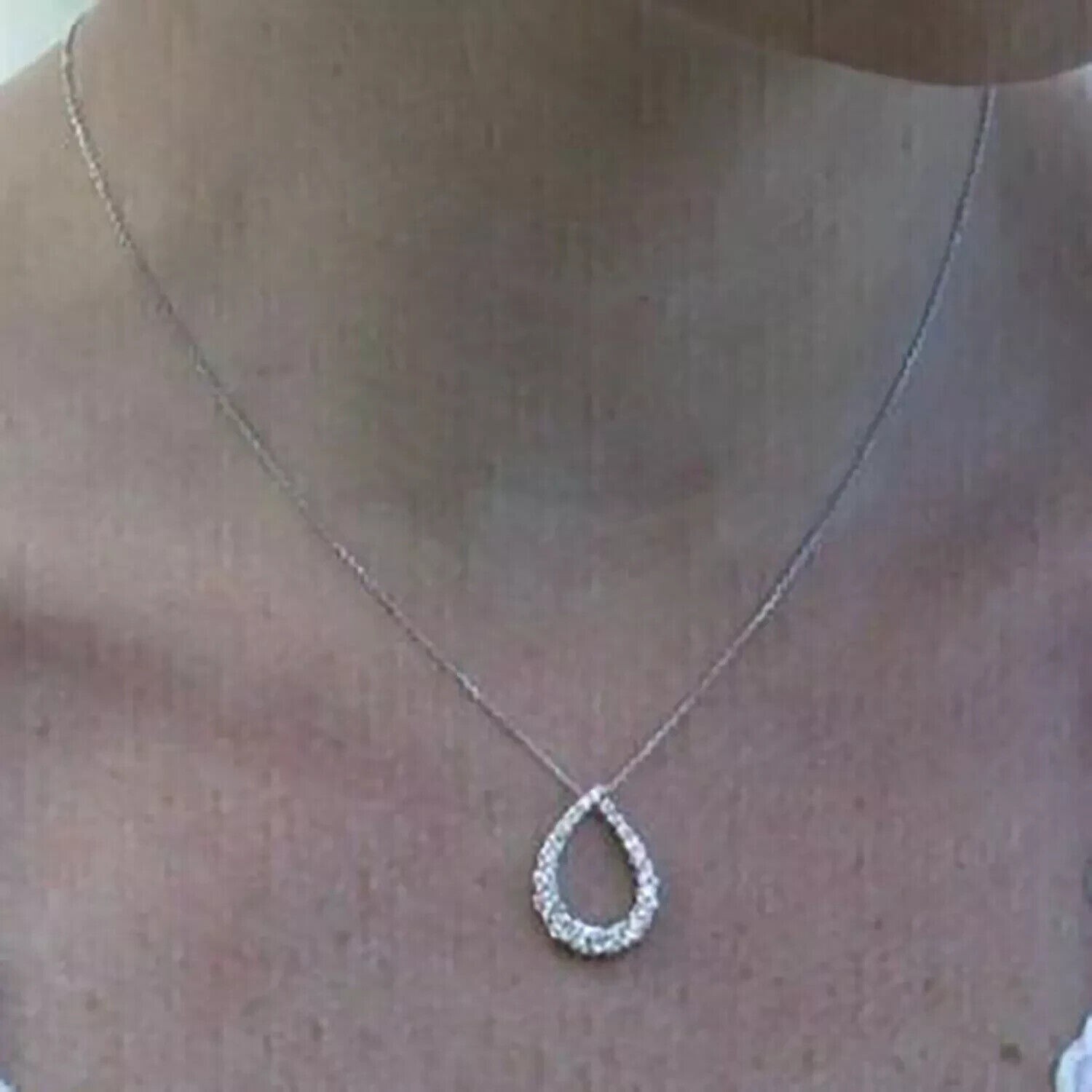 Round Simulated Diamond Women’s Stunning Teardrop Pendant 14K White Gold Plated