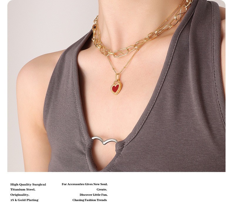 Gold Plated Stainless Steel Double Sided Shell Heart Pendant Necklace