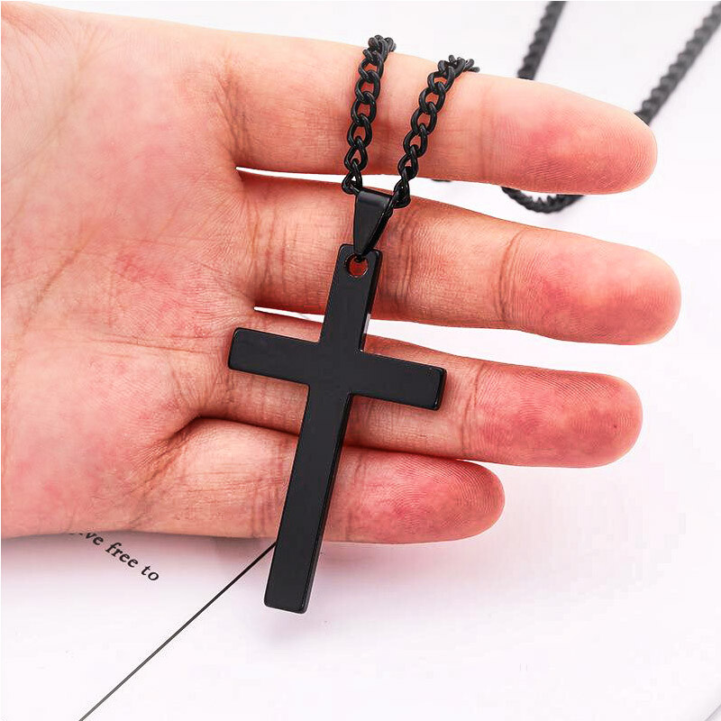 Boys Mens Stainless Steel Vintage Cross Pendant Necklace Men Women