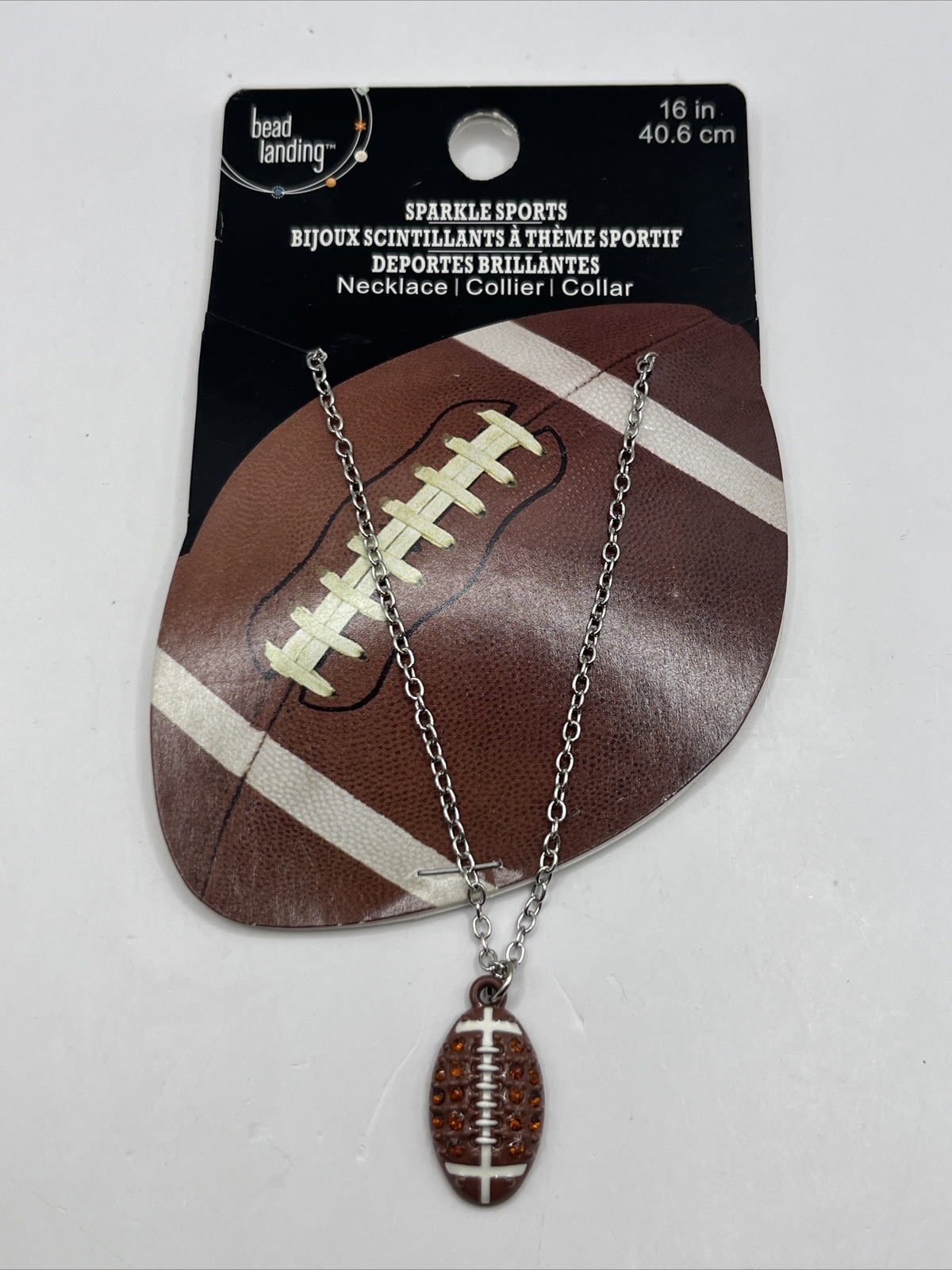Bead Landing Football Necklace Sparkle Sports 16 inch Chain- Brand New