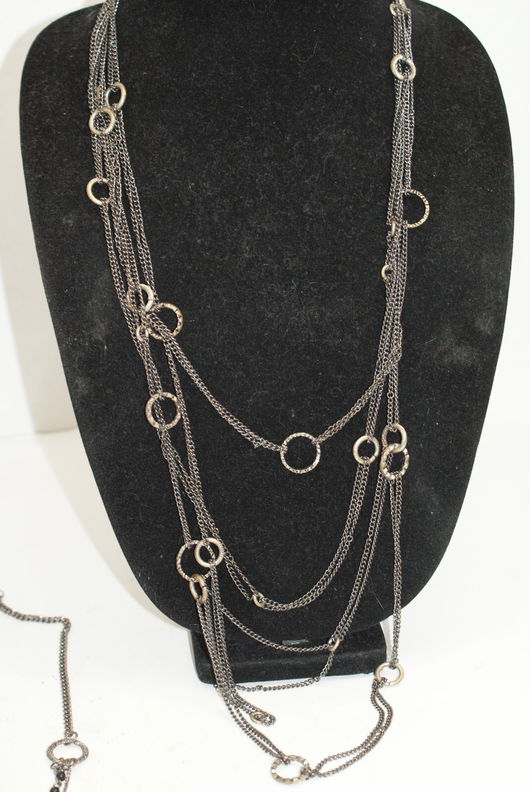 Multistrand Layered 18″ to 32″ Gun Metal Black Purple Red Beaded Necklaces Lot 4