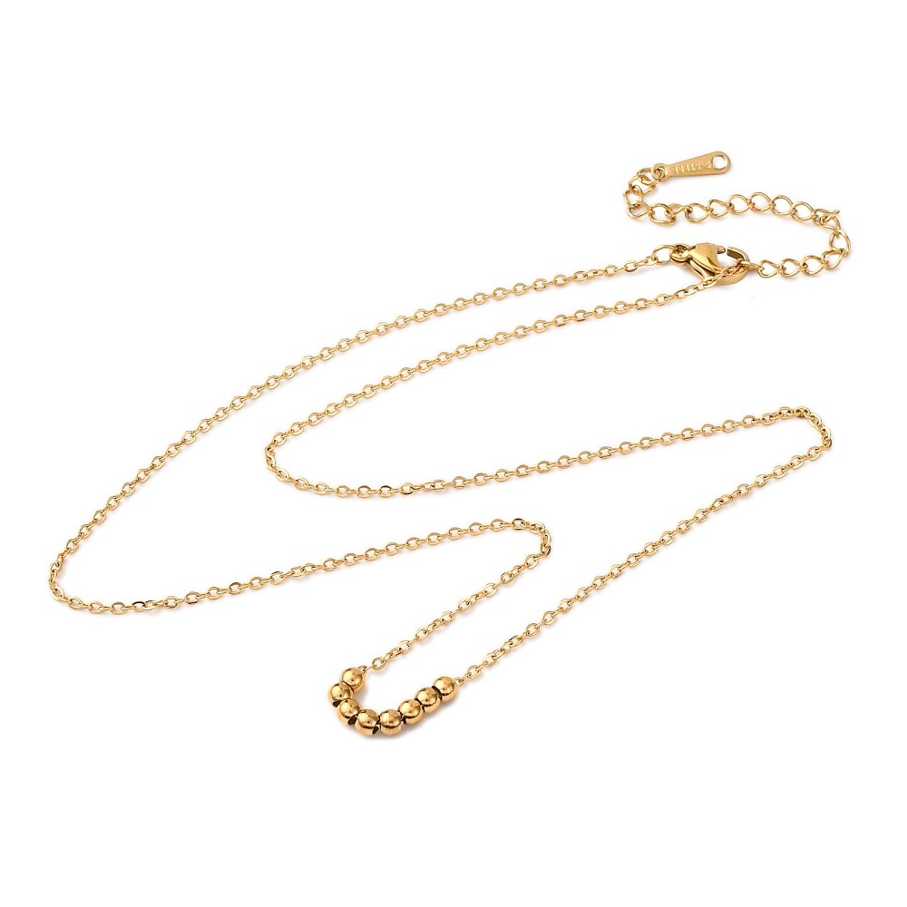 Pendant Necklace Stainless Steel 18K Gold Plated Round Beaded 16.14 in N132