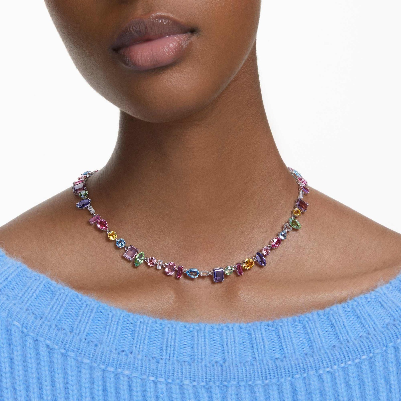 Swarovski Gema Necklace, Mixed Cuts, Multicolored, Rhodium Plated 5656397
