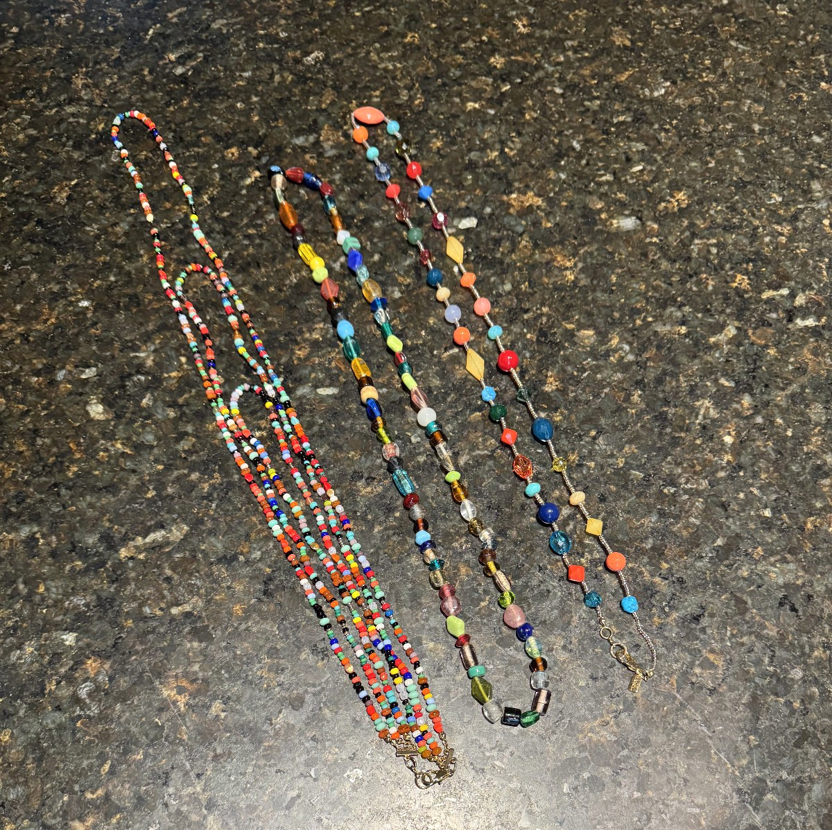 3 Long Necklaces Lot Colorful Glass/Stones/Plastic Beads Various 15-19” Long