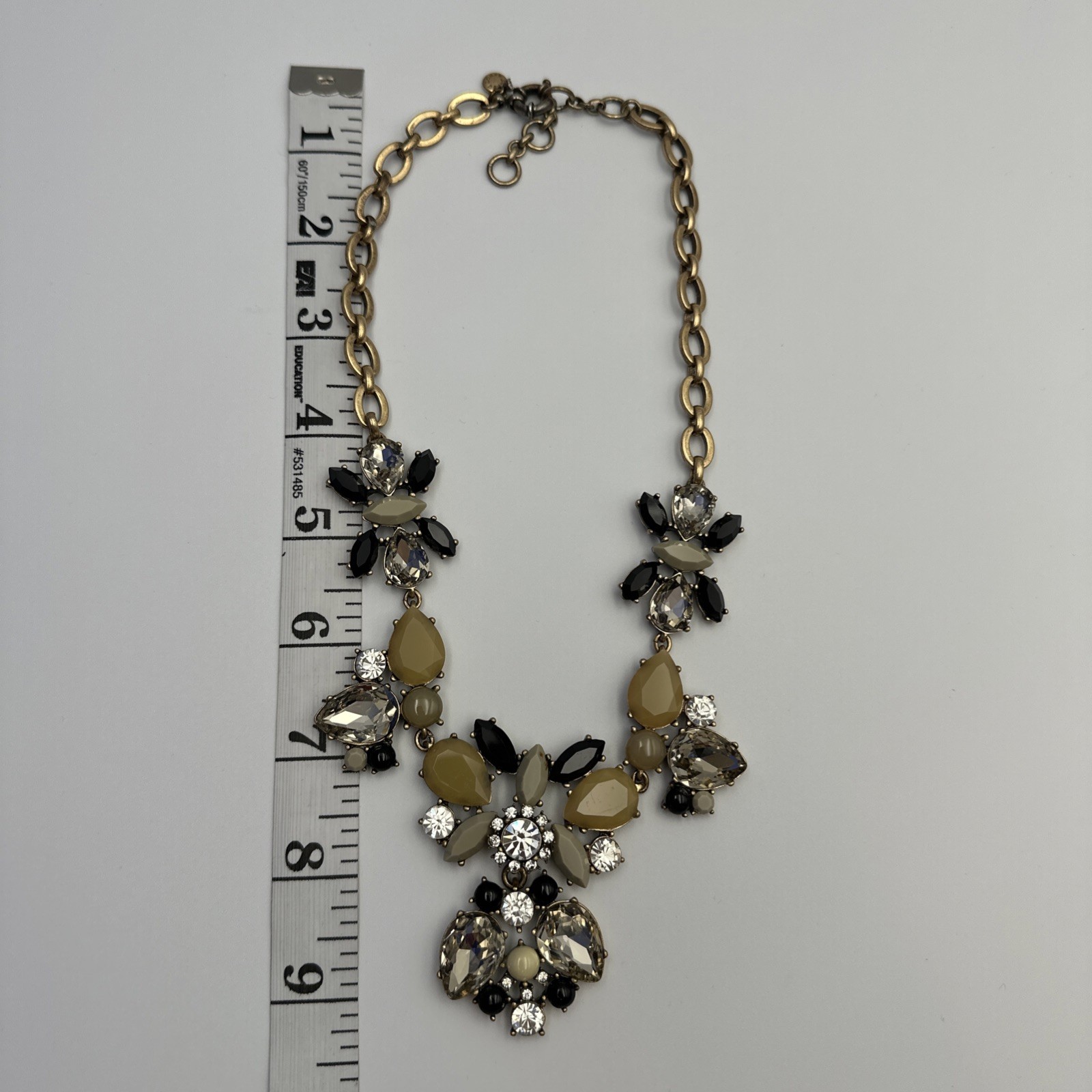 J.Crew Clear, Black, Yellow, And Gray Rhinestone Statement Women’s Necklace 19”
