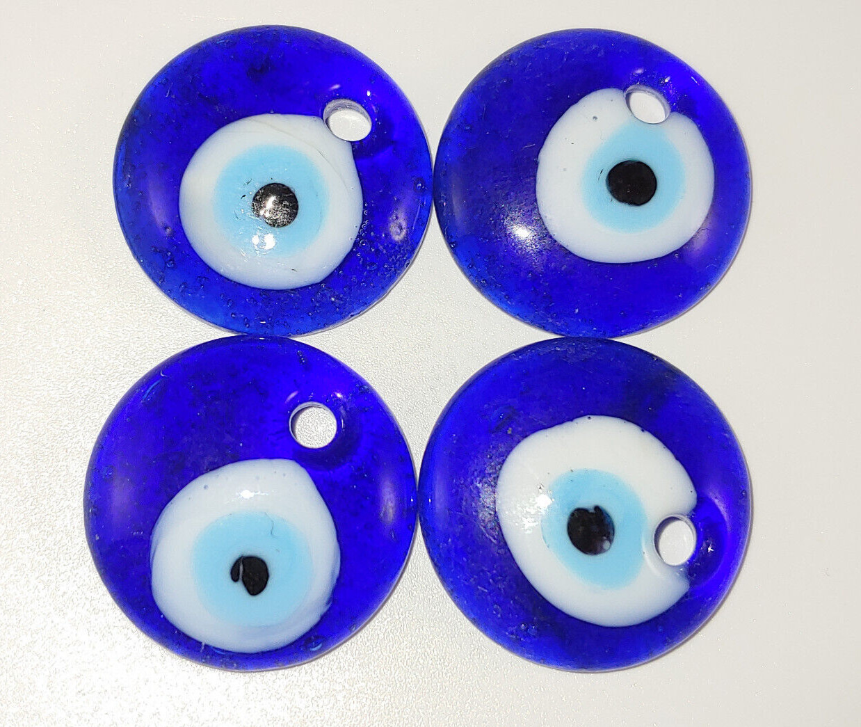 4PC. Evil Eye Pendant Handmade Lampwork Glass 25mm x 7mm Dark Blue New Lot