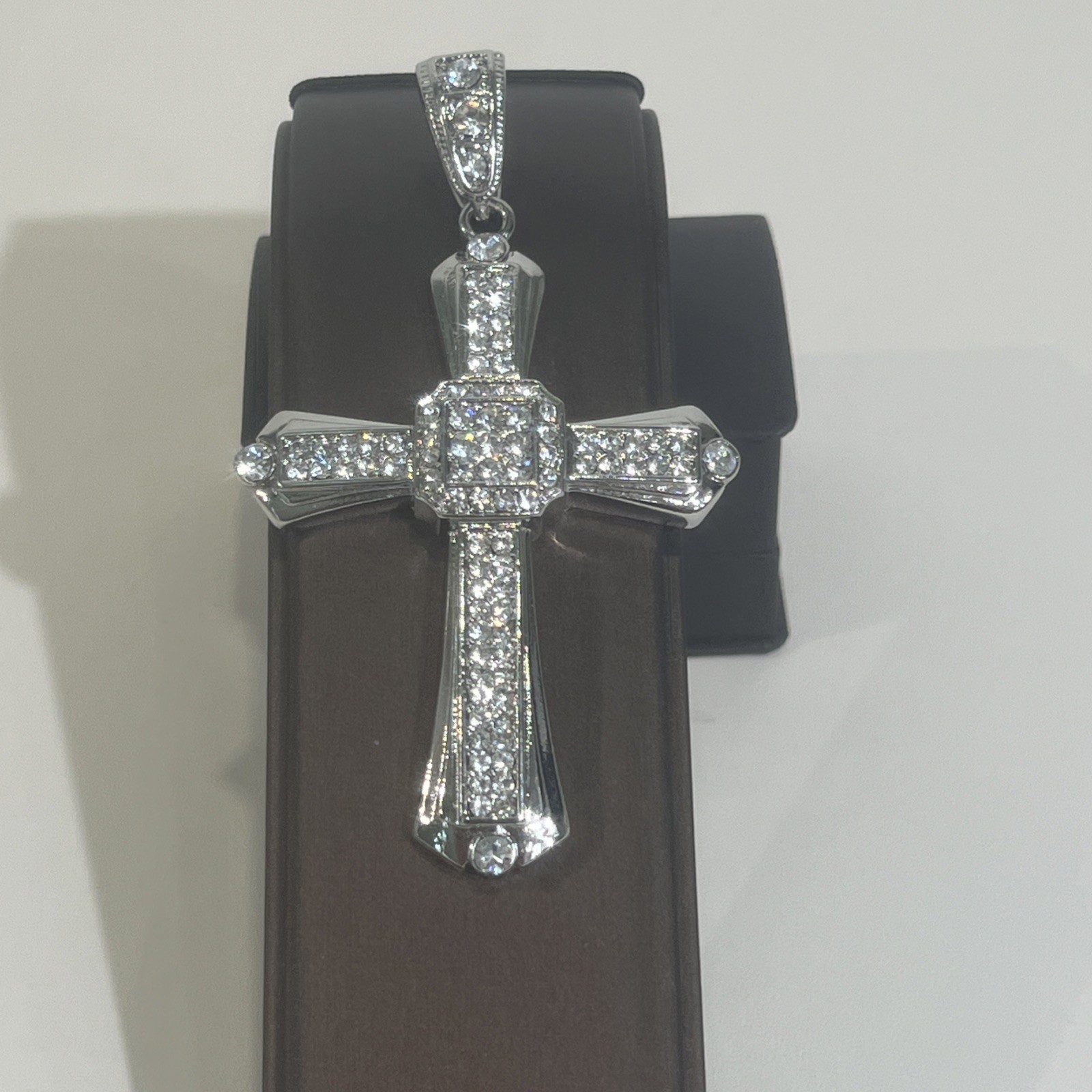 Stainless Steel Cross Pendant, White Cz Iced Out Hip-Hop Layered Bling Charm 19