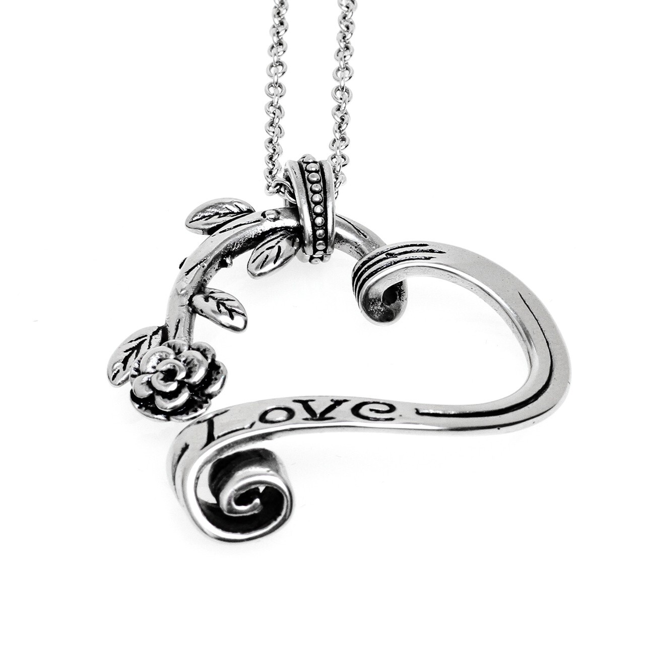 Controse Rose Garden Heart Necklace Stainless Steel Engraved Love Pendant