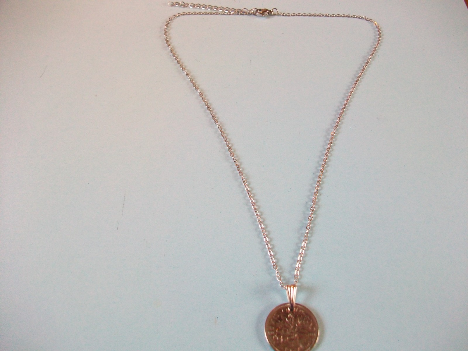 SIXPENCE COIN – SILVER FINE LINK CABLE CHAIN PENDANT NECKLACE – 1953 to 1967