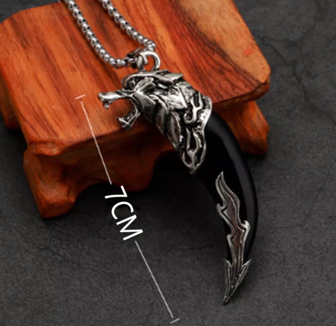 Men’s Fashion Jewelry Silver Viking Wolf Black Ivory Pendant Necklace 1-230