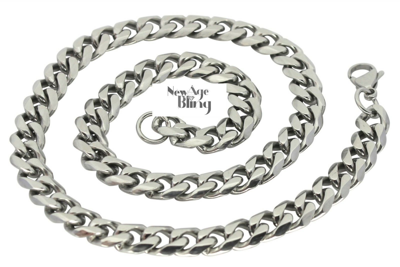 Stainless Steel Silver Chain Cuban Curb Women Men 16-36″ Necklace 3/5/7/9/11mm