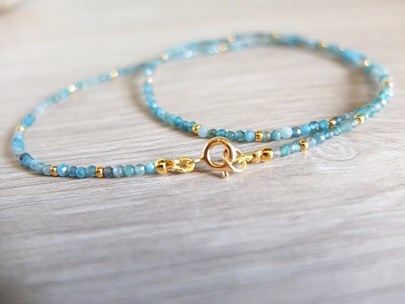 A++ Dainty Apatite Faceted Round Gemstone Gold Filled Beads Women Necklaces 24”