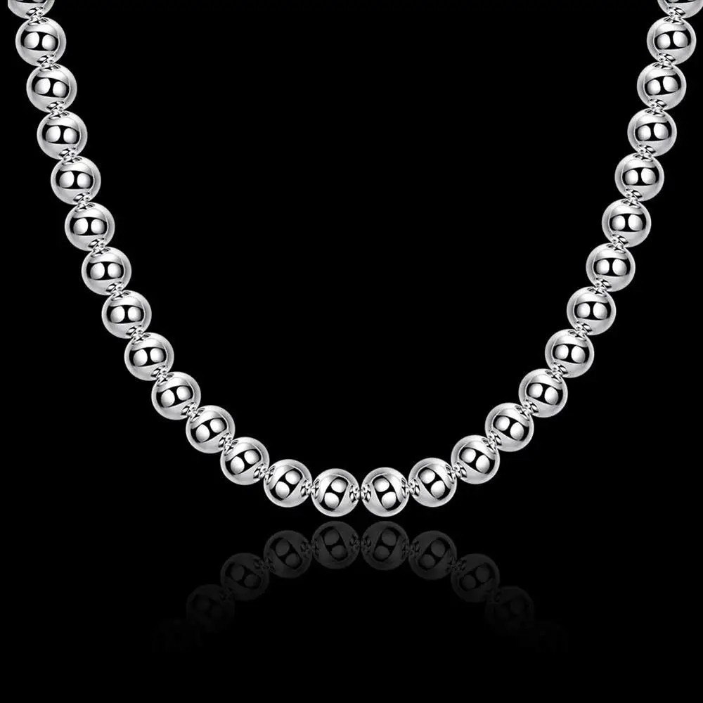 1Pcs Women’s 925 Sterling Silver 8mm Hollow Balls Beads 20″ Chain Necklace