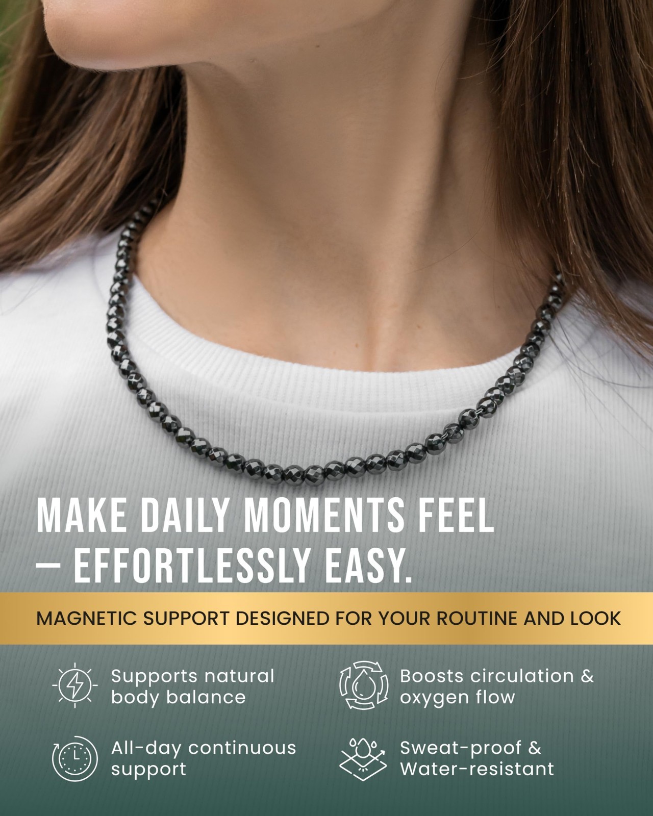 MagnetRX Magnetic Hematite Stones Necklace Ultra Strength for Women & Men 22 In