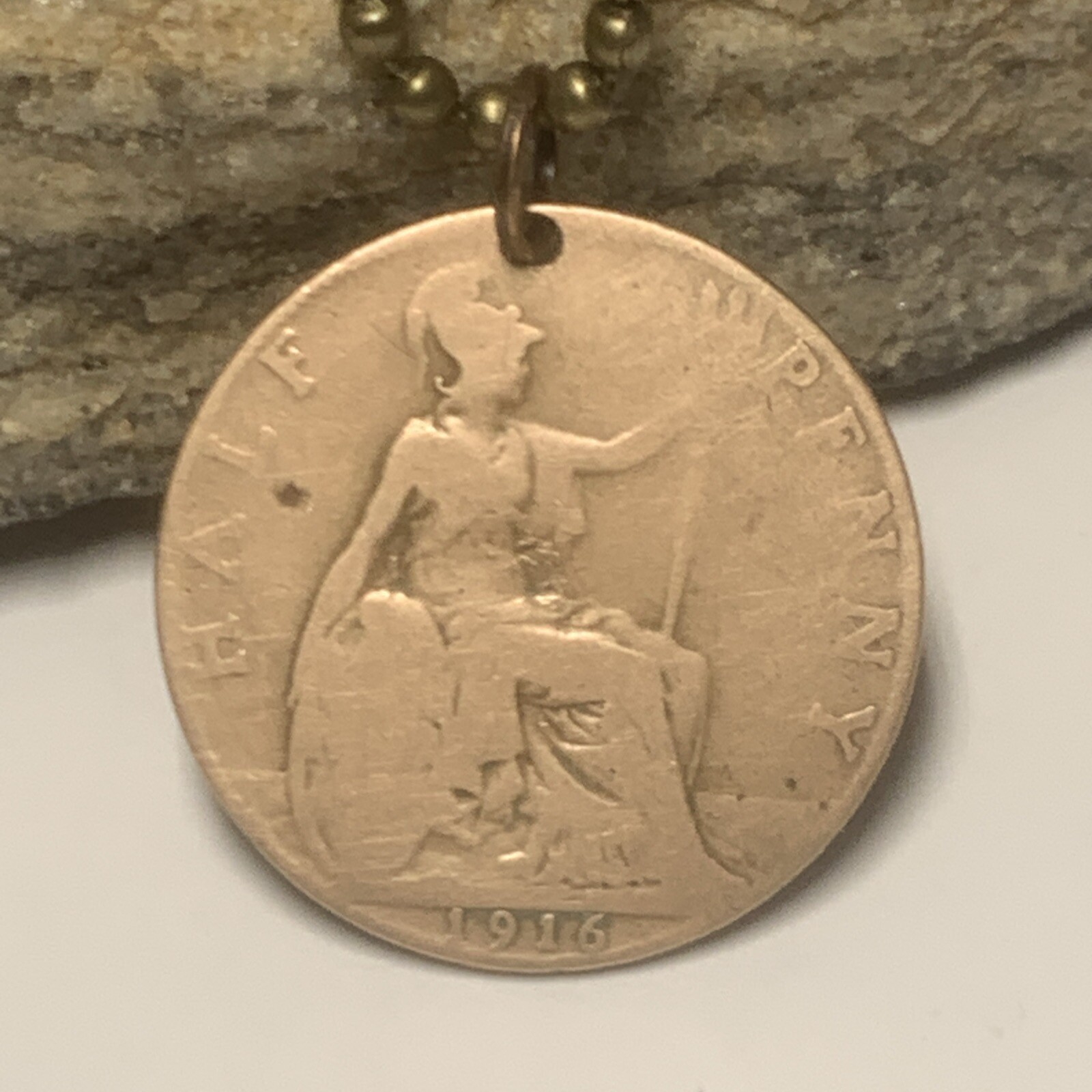 1916 UK ½ Penny – George V 1st portrait Coin Pendant Necklace. Great Gift 🎁 A1