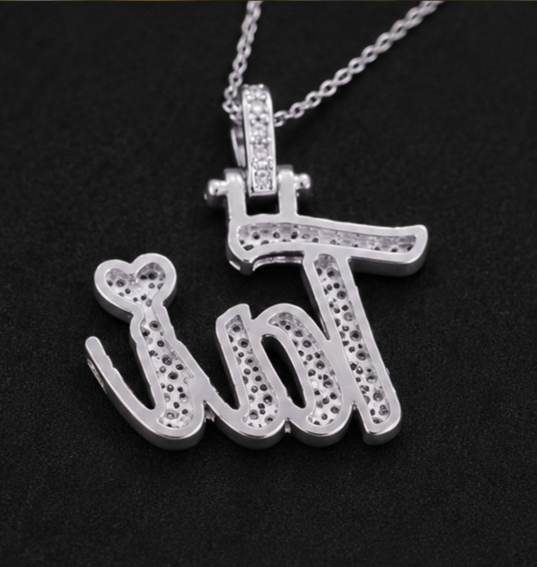 1.20Ct Round Cut Simulated Diamond Custom Initial Pendant 14K White Gold Plated