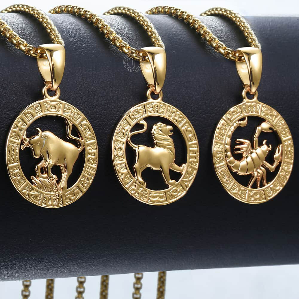 Silver/Gold Plated 12 Zodiac Signs Constellation Link Necklace Pendant Women Men