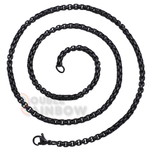 C07 16-36″Mens stainless steel smooth Black Plated pearl Box Necklace Chain link