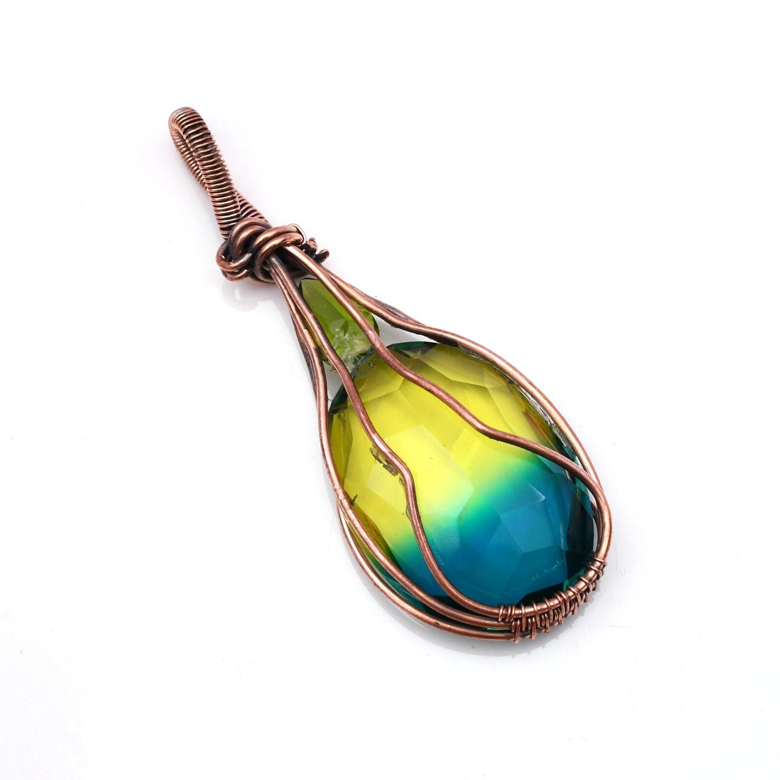 Bi Color Tourmaline Pendant Copper Wire Wrapped Handmade Jewelry Pendant 2.15″