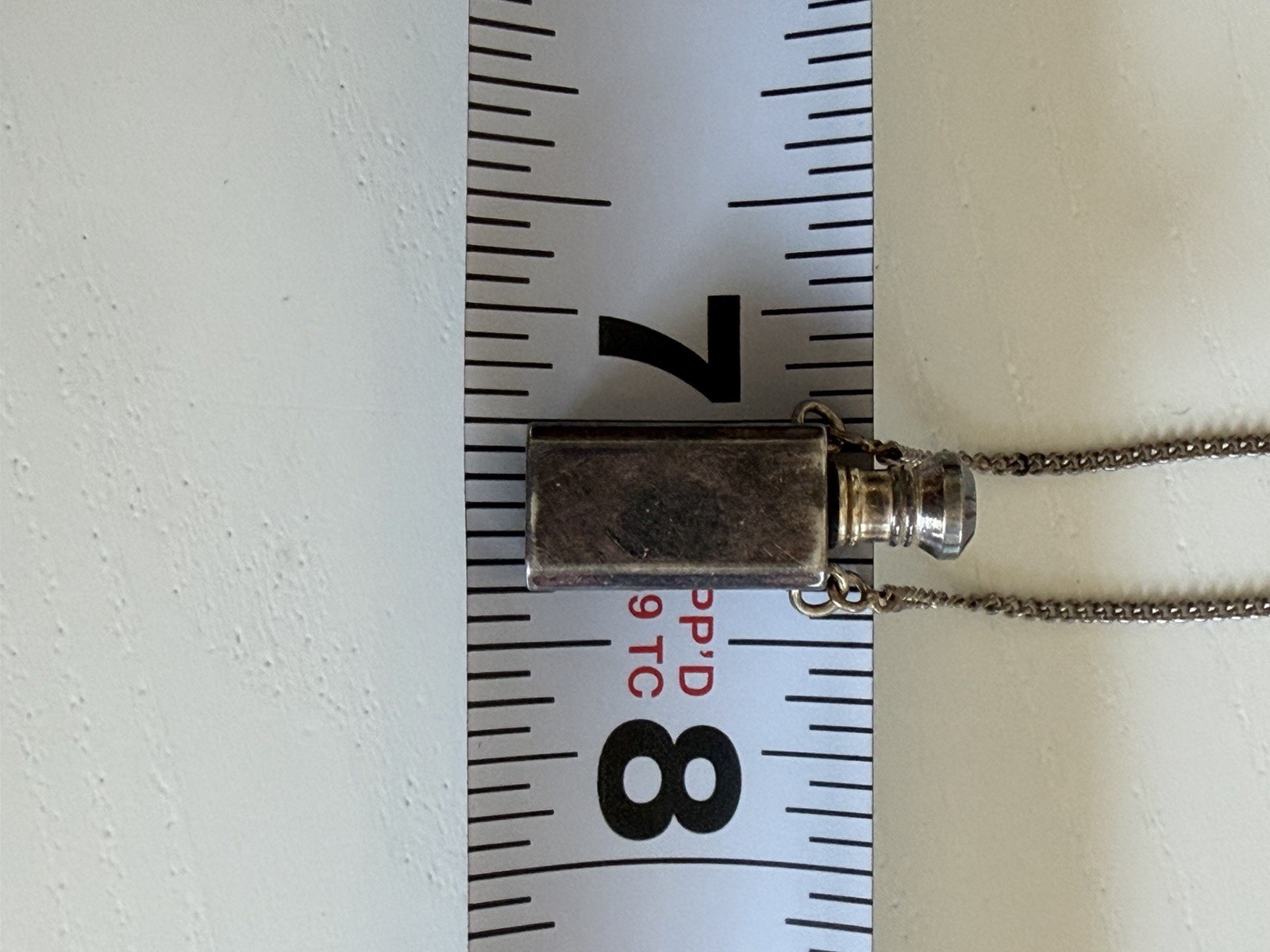 Vintage Mini Square Perfume Bottle Pendant with Dauber Silver Chain