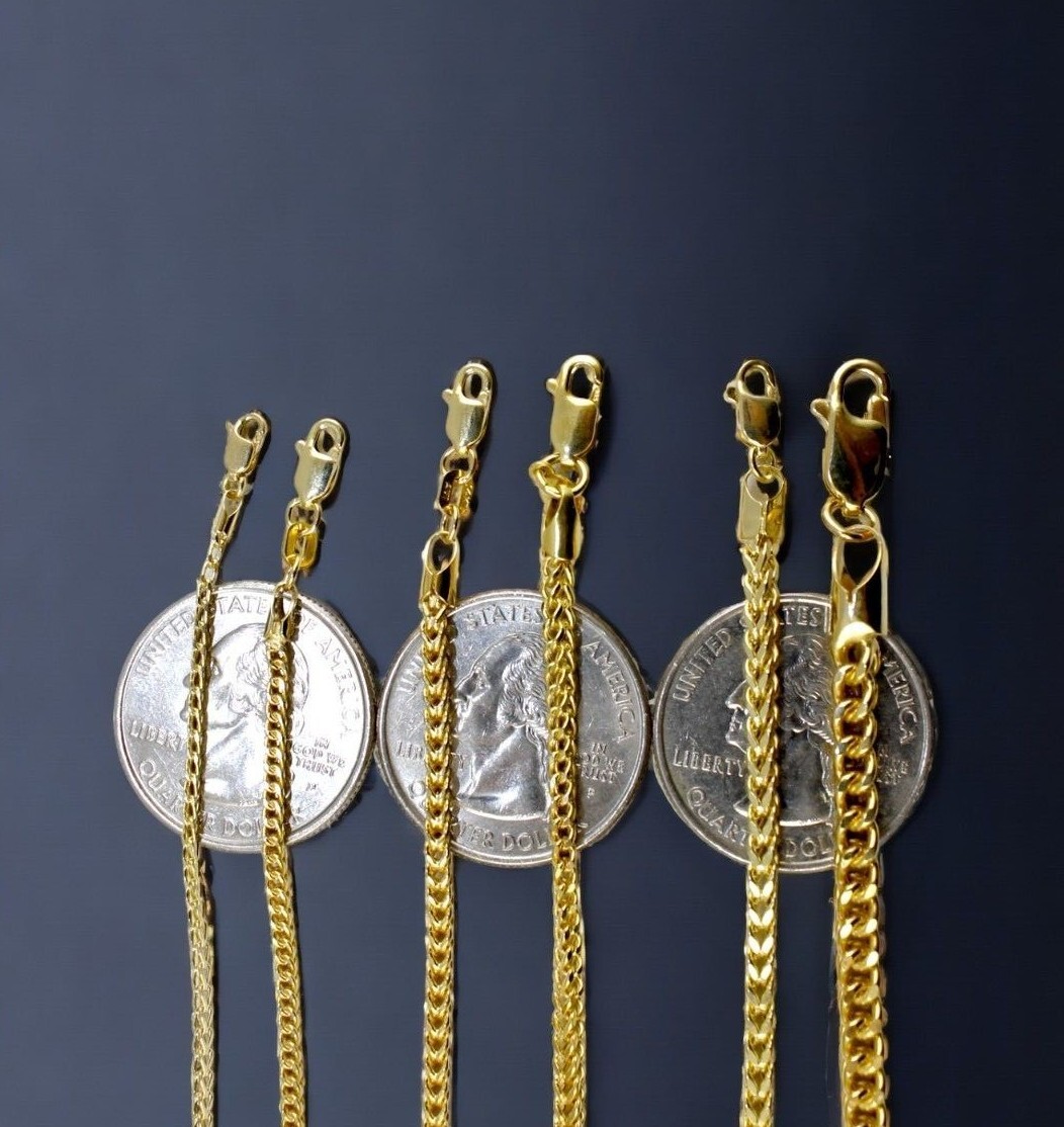 14K Yellow Gold Square Franco Box Necklace Bracelet Chain Real 1mm-8.5mm 7″-30″