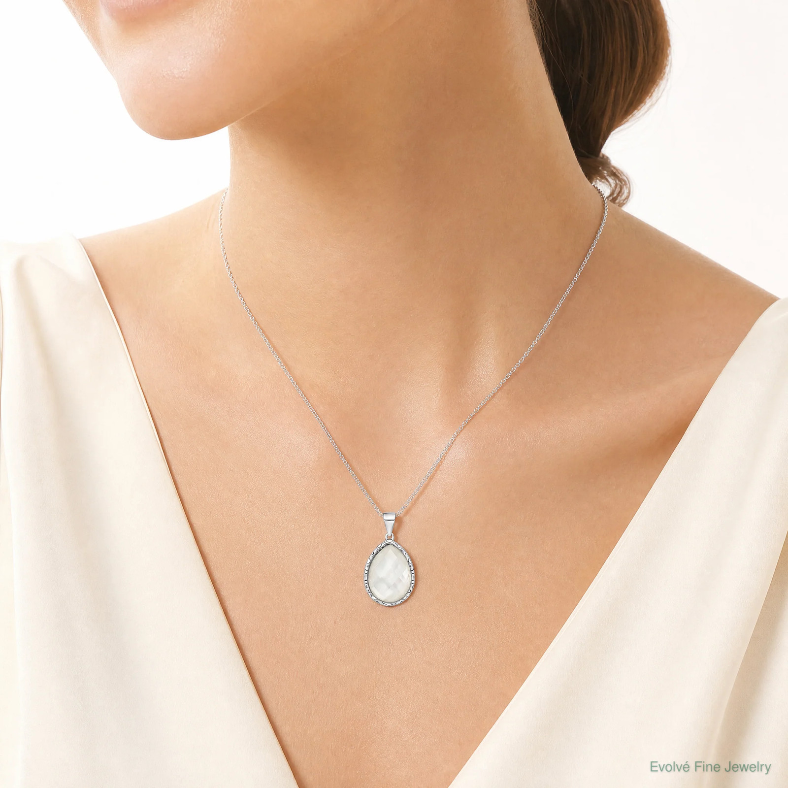 Sterling Silver Rhodium-Plated Glass Teardrop Pendant