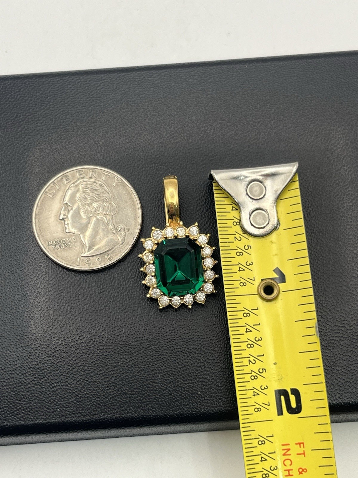 Roman green & clear rhinestone halo gold tone enhancer pendant for necklace