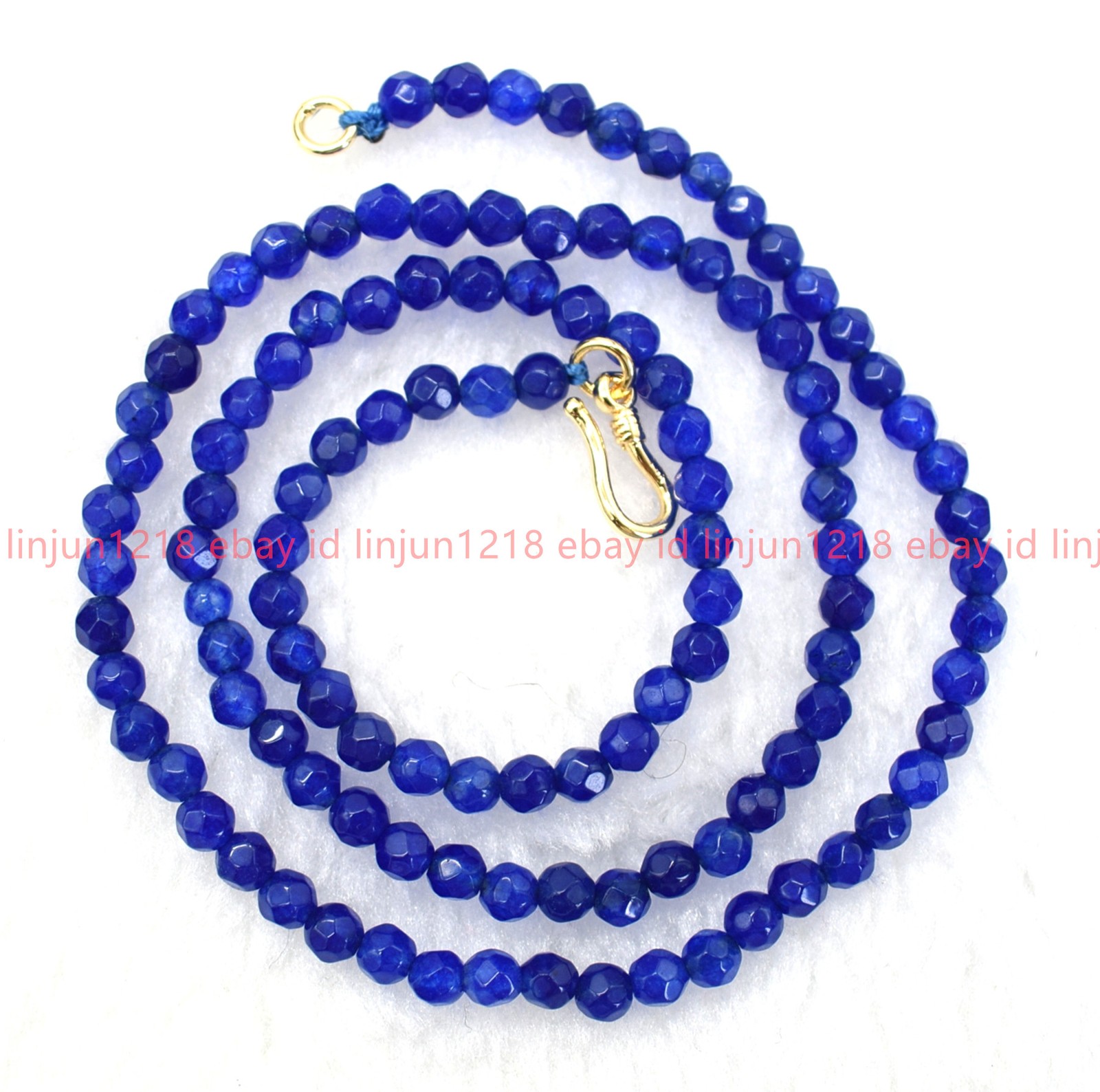 Natural 4mm Faceted Blue Jade Round Gemstone Beaded Necklace Bracelet 18/7.5in