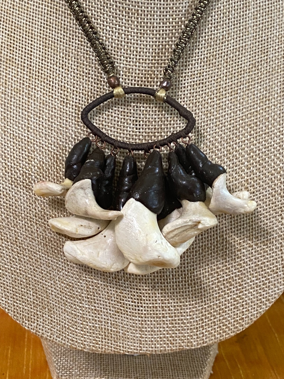 Statement Necklace with Clay & Natural Coral Charms – Handmade Boho Jewelry