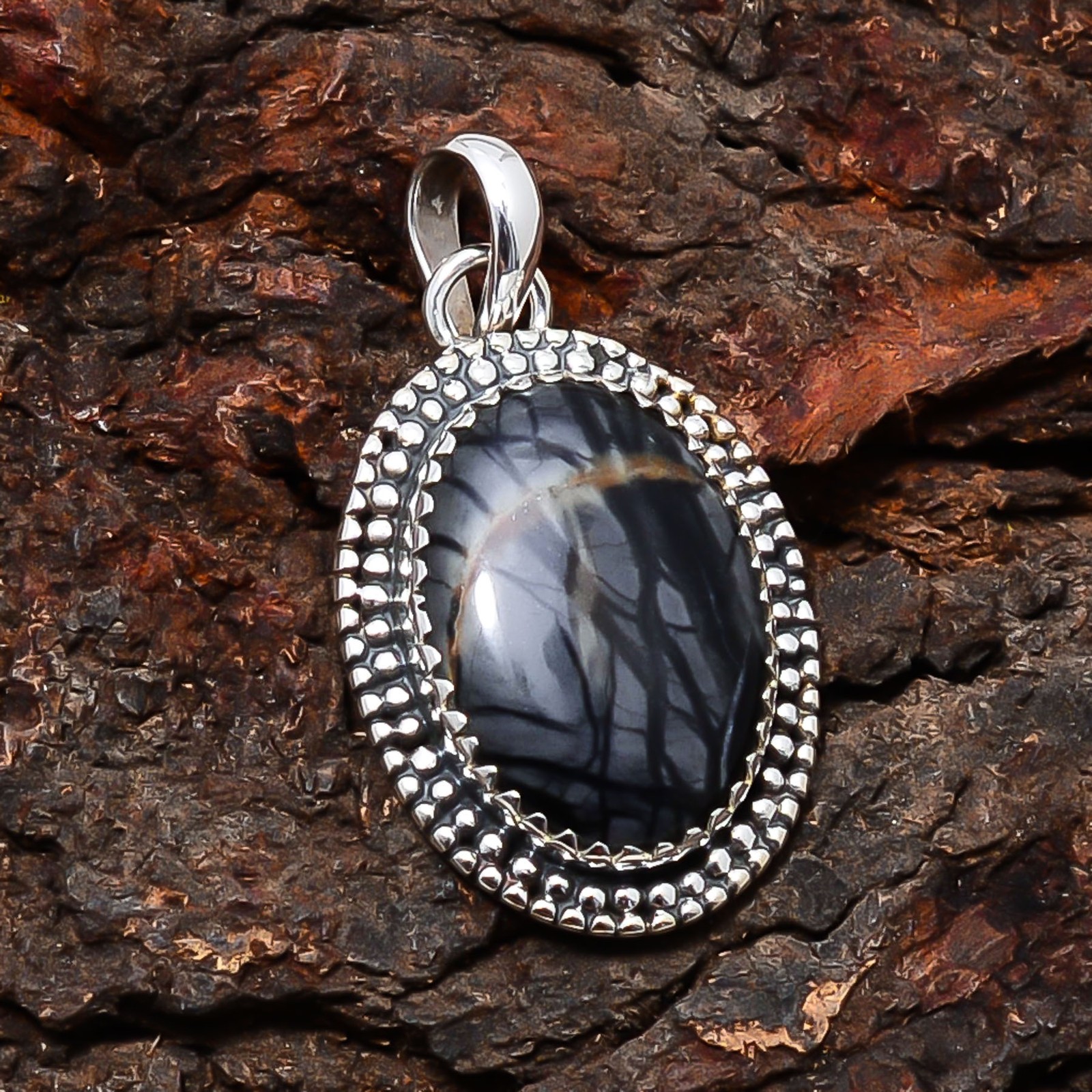 Picasso Jasper 925 Sterling Silver Vintage Inspired Statement Pendant 1.56″ P8