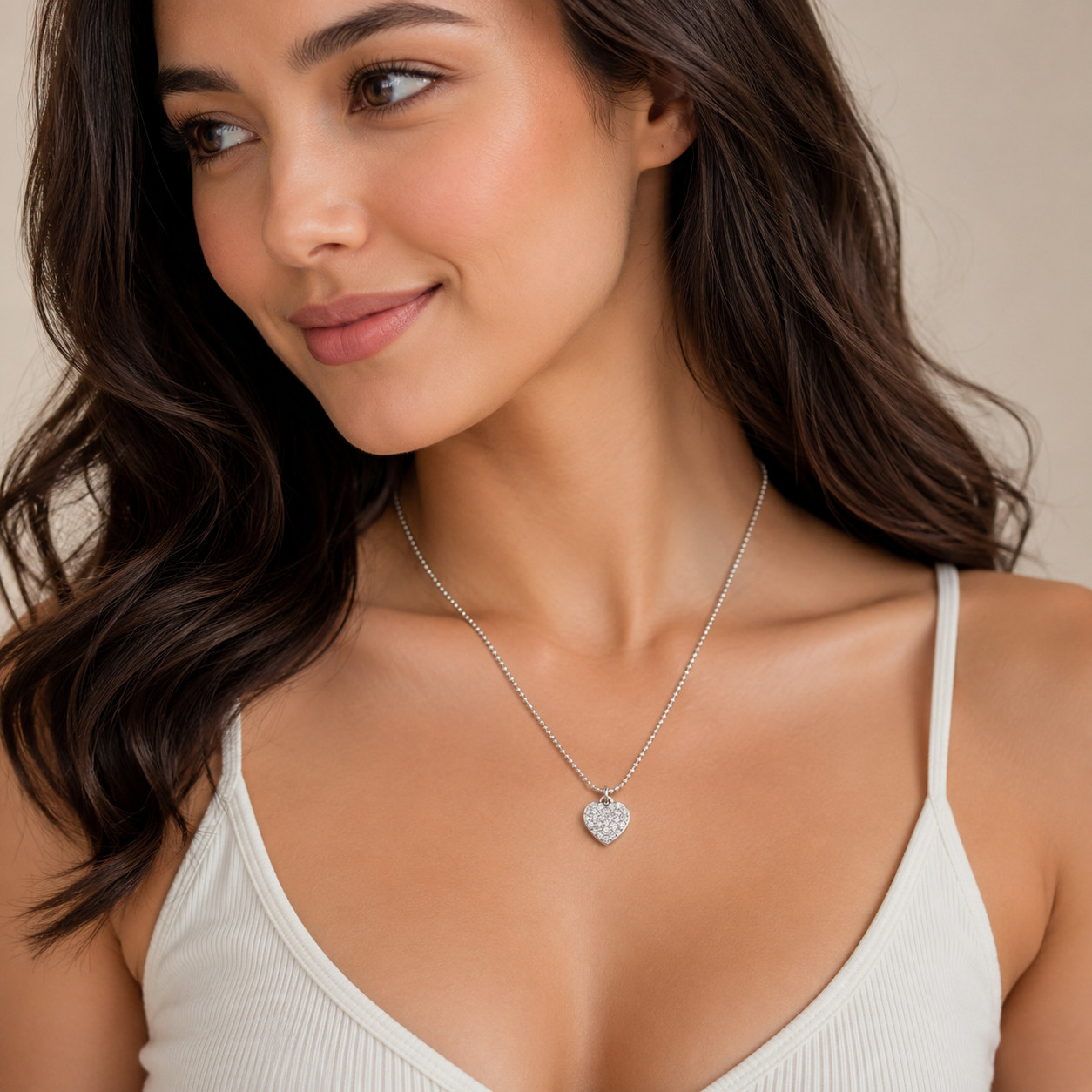 Lia Sophia Sparkling Crystal Heart Necklace Silver Tone Adjustable Chain