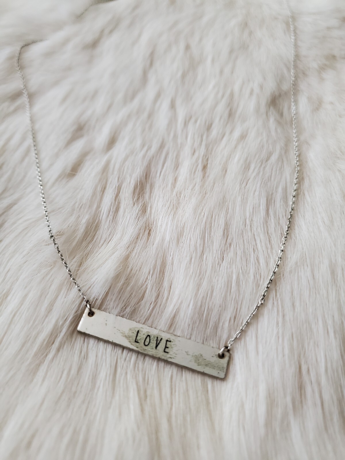 Silver Tone Engraved LOVE Bar Pendant Chain Adjustable Necklace