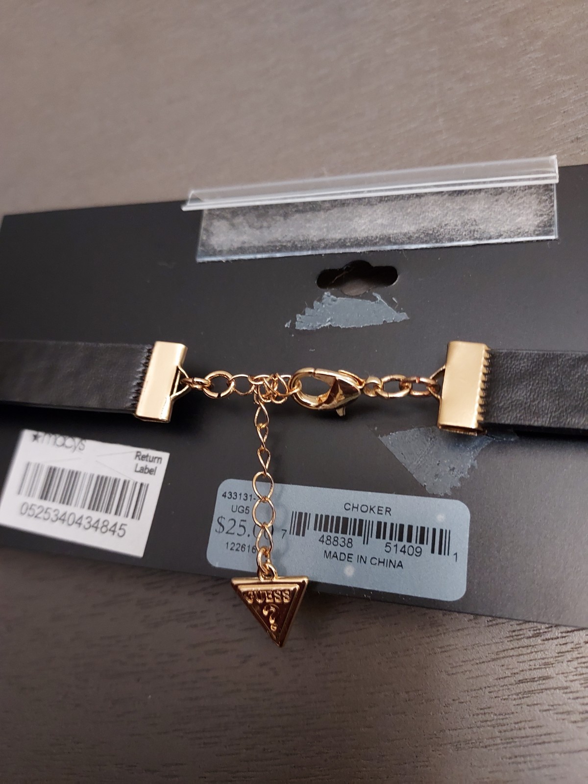 GUESS Rhinestone Choker Black Faux Leather Necklace .