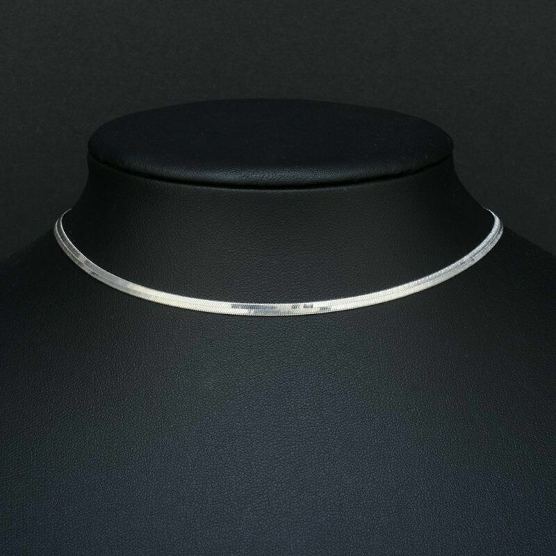 Women Stainless Steel Necklace 3mm Herringbone Clavicle Flat Chain 16-18″ PE46