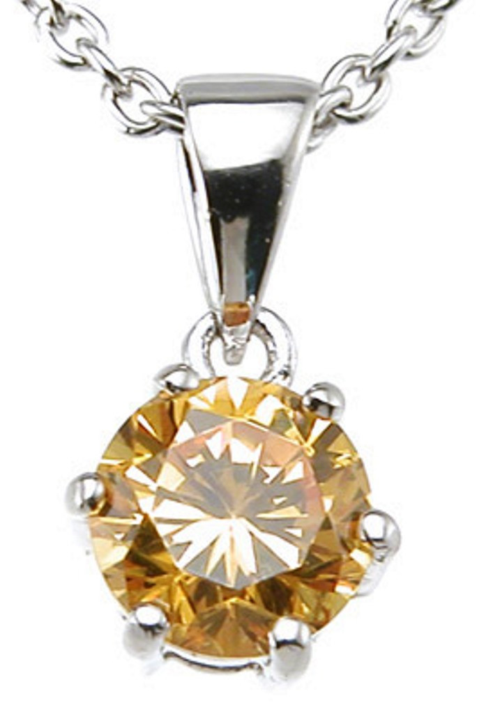 925 Sterling Silver Rhodium Finish Brilliant Stone Prong Pendant Cubic Zirconia