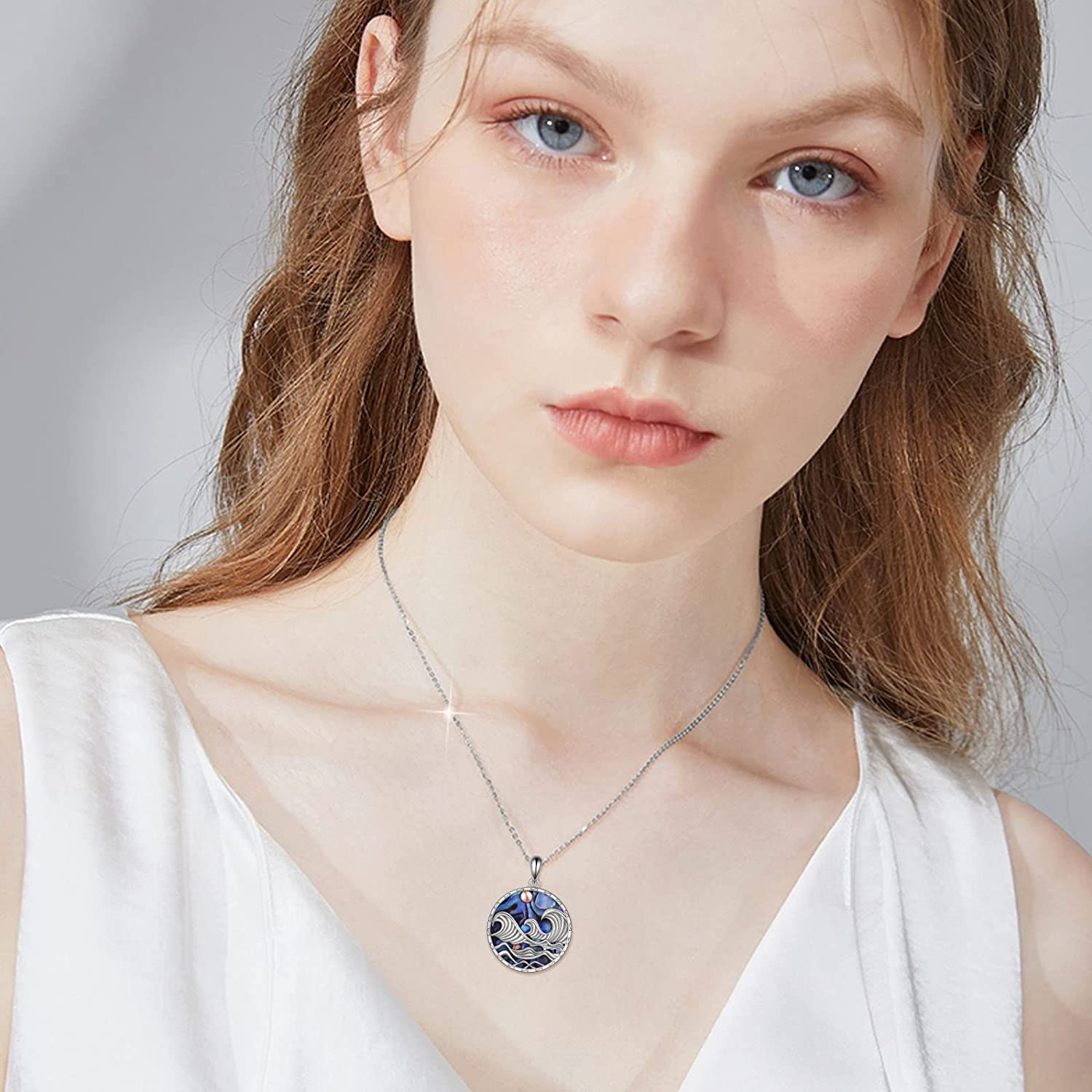 Ocean Wave Necklace for Women Sterling Silver Abalone Shell Ocean Jewelry Gifts