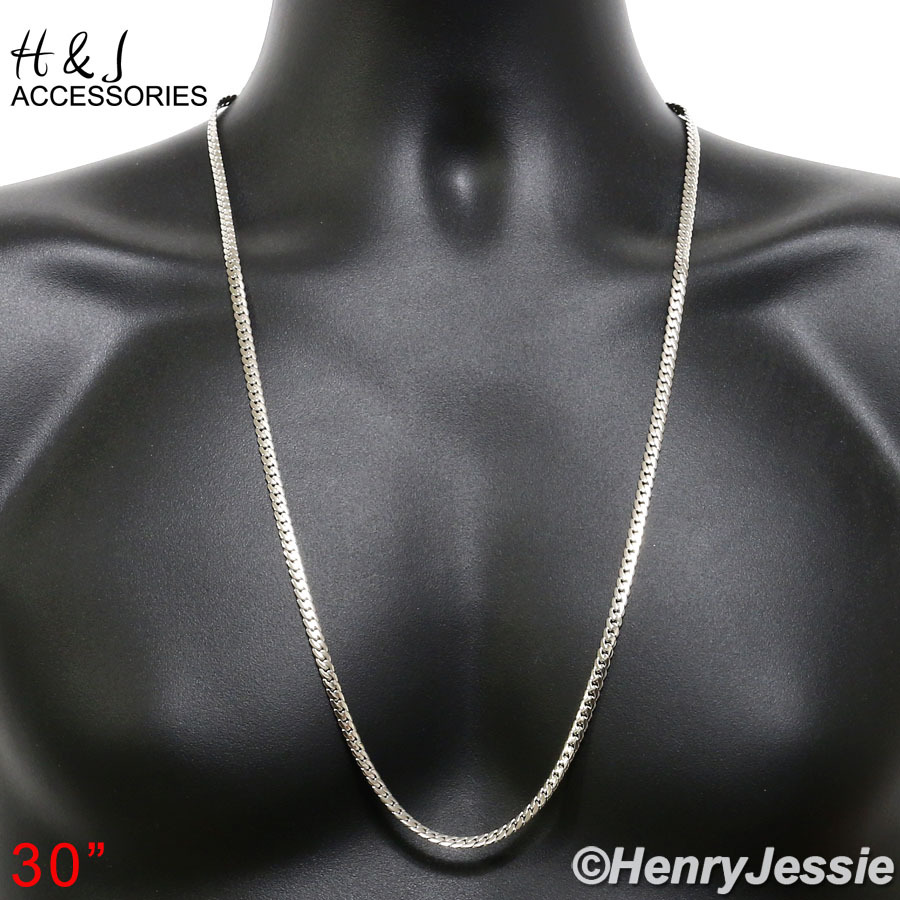18-40″MEN 316L Stainless Steel 4mm Silver Miami Cuban Curb Link Chain Necklace