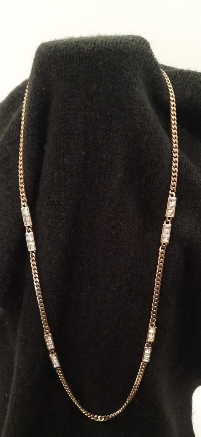 Goldtone Heavy weight Flat Curb link chain necklace 28′ long w/ Rectangle CZ ‘s