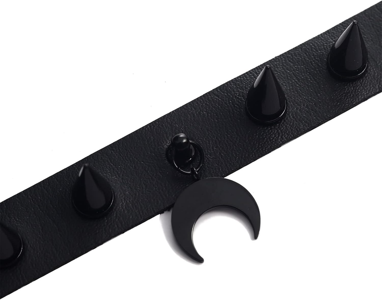 Gothic Spiked Choker Necklace Moon Pendant Faux Leather Collar Black Accessories